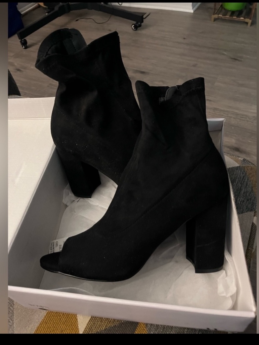 Women's Black Suede Peep-Toe High-Heel Booties Size 11W